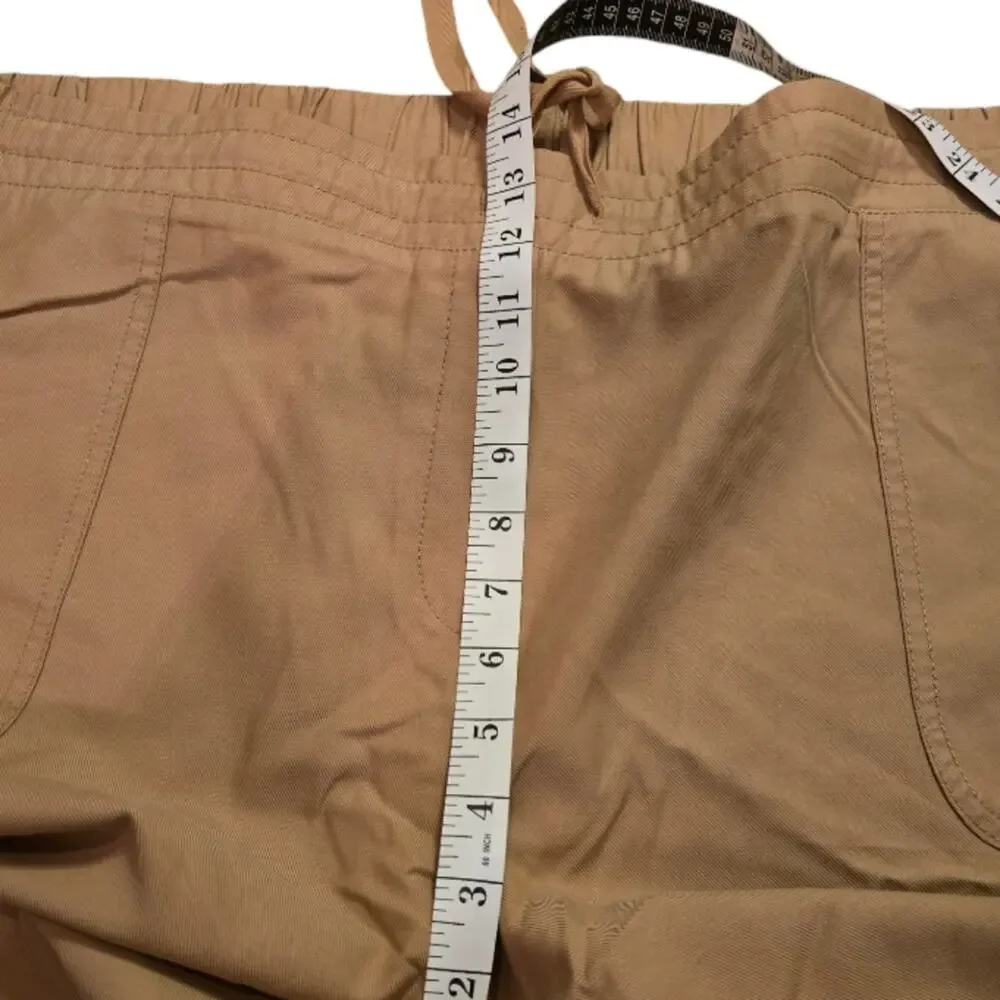 Talbots Drawstring Tie Waist Pull On‎ Khaki Button Detail Capri Pants Plus Sz 22